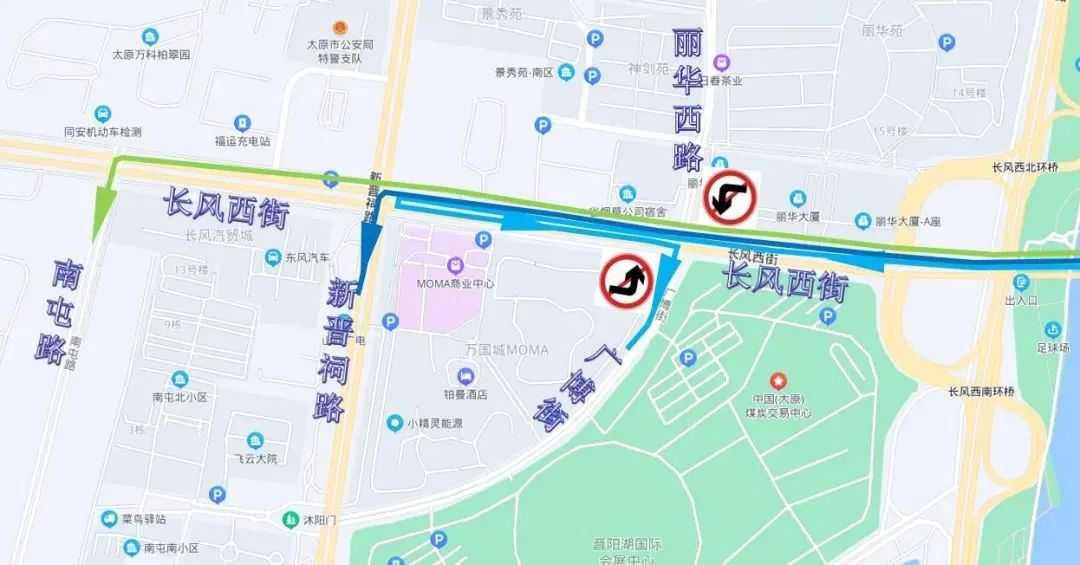 即日起，太原市長(zhǎng)風(fēng)西街麗華西路口禁止左轉(zhuǎn)、調(diào)頭