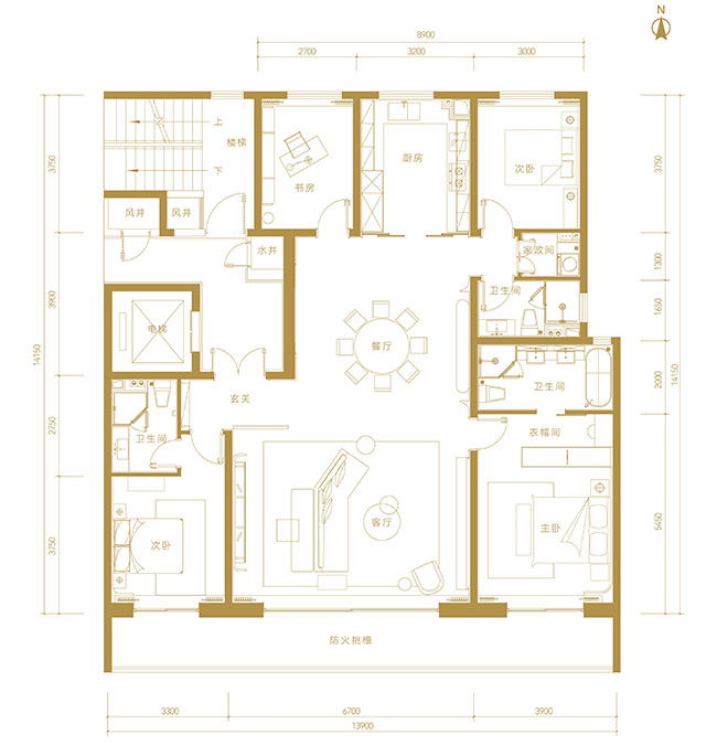 四室兩廳三衛(wèi)  建面約200㎡